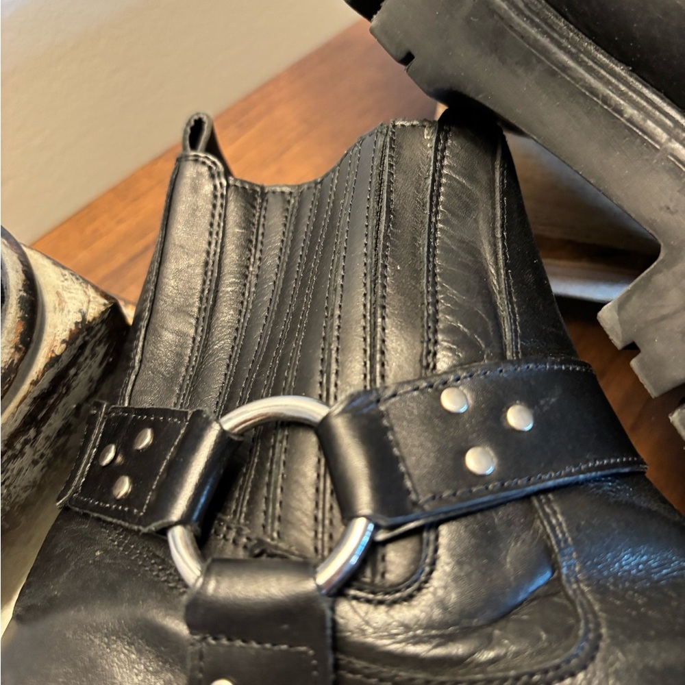 Zara Black Leather Combat Moto Motorcycle Boots Y2K Size 7 EUC - Picture 8 of 9